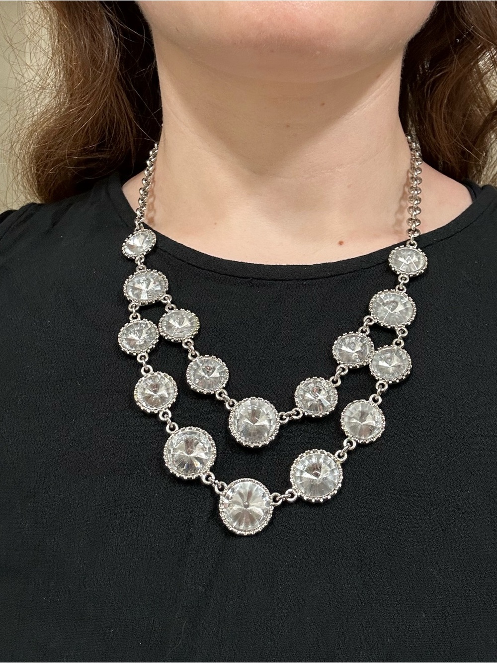 🌺 2/$20 Rhinestone Necklace Vintage Silver clear round stones statement necklace